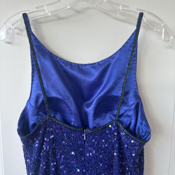 VTG‎ Y2K Scala Beaded 100% Silk Gown Prom Dress Formal Size L Blue 90s Fairy - Picture 4 of 14